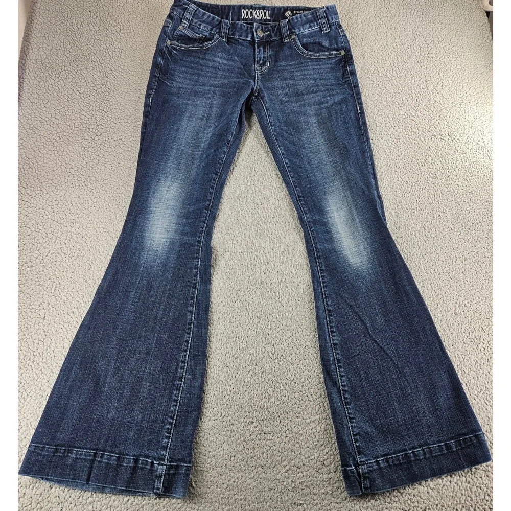 Rock Roll Cowgirl Trouser Jeans Womens 31x36 Dark Wash Bootcut Western